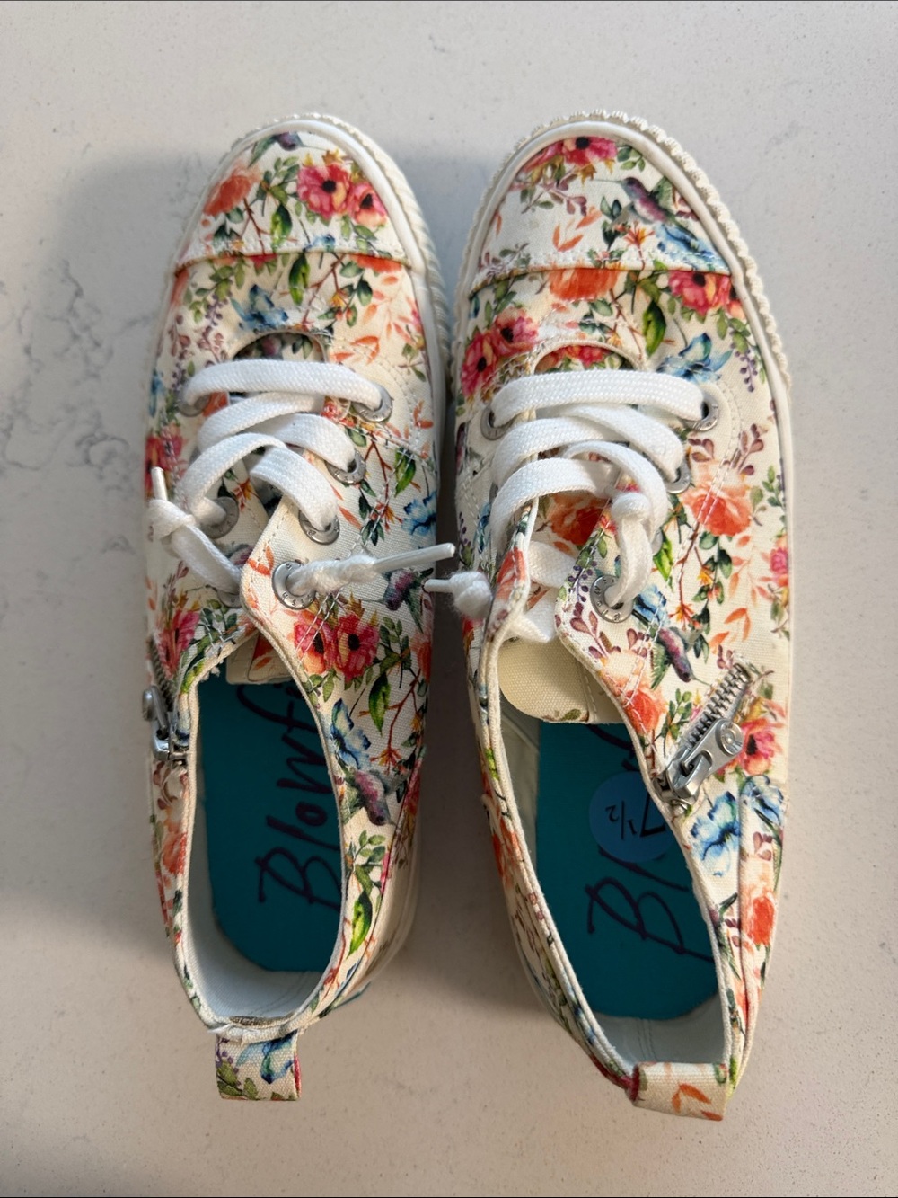 Blowfish Floral Lace-Up Canvas Sneakers - White Multicolor